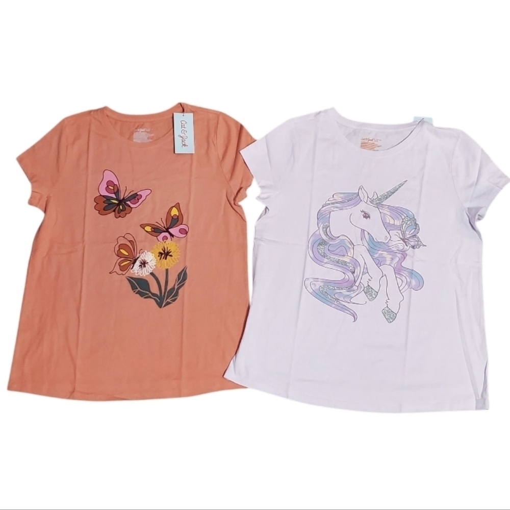 NWT Cat & Jack Girls 2 PC Tee Shirts Back To School L 10/12 Plus